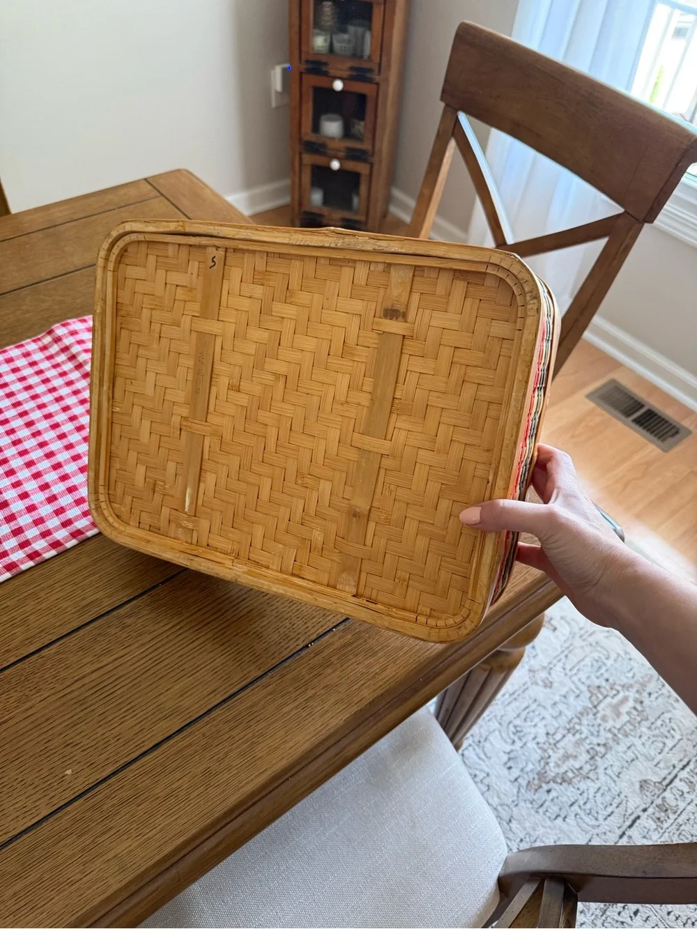 Woven Casserole Basket with Red and Blue Accents